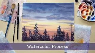 Rural Evergreen Sunset Painting Process