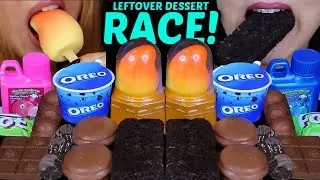 ASMR LEFTOVER DESSERT RACE! VIRAL MANGO ICE CREAM, OREO SUNDAE, FERRERO ROCHER, GUMMY ROLL CANDY 먹방