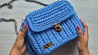 Bolsa em crochê |novo design  com padrão espinha de peixe | bolsa de algodão tecido  de crochê