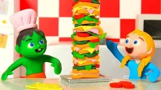 KIDS MAKING A GIANT SANDWICH ❤ SUPERHERO PLAY DOH CARTOONS FOR KIDS