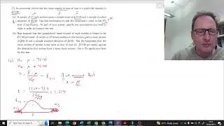 Hypothesis testing exercise example t distribution