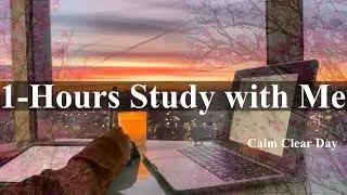 1-HOUR STUDY WITH ME| Rain + Sunrise View| White Noise for Studying|POMODORO 50/10| Mindful Studying
