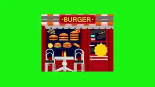 Green Screen-Cafe, burger animation. Fast food cafe. Stocks with green background. Chroma Key.
