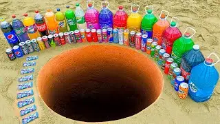 Experiment: Balloons of Fanta, Pepsi, Sprite, Mtn Dew, Sodas, Coca-Cola vs Mentos in Big Underground