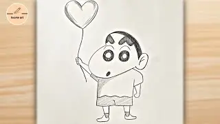 Cute shinchan boy holding balloon pencil drawing | cartoon character drawing .
