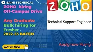 🔥 ZOHO Hiring any Graduate | OFF-Campus Job Drive | 2022 | 2023 Batch Hiring | Fresher Jobs 🔥#jobs