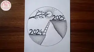 Happy new year drawing 2025 / New year drawing/Happy New year circle drawing/2025 drawing