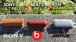 BEATS Pill vs SONY ULT Field 1 vs BOSE SoundLink Flex - Which is the BEST OUTDOOR BT Speaker?