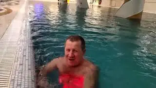 We splash around in the pool like children.