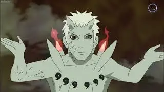 Sasuke's Susanoo combines with Naruto's Kurama chakra to take down Obito