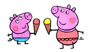How to draw Peppa pig & George | Как нарисовать свинку Пеппу и Джорджа | мультик раскраска для детей
