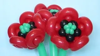 Poppy flower of balloons - twisting tutorial (Subtitles)