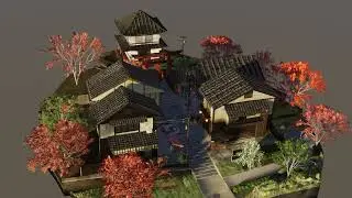 Blender eevee 3D diorama  Japanese village
