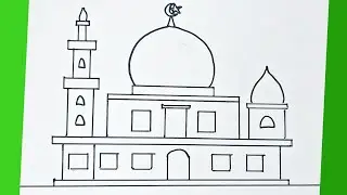Menggambar Masjid Dengan Bangunan Miring | Drawing of a Mosque with a Leaning Building