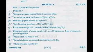 TS Inter 1st Year Chemistry 2020 Question Paper public exams IPE Telangana Inter Papers