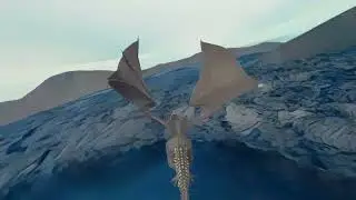 Chroma key Flies over mountains, forests, fields, and seas on a green background Flying bird dragon