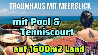 Dream house with sea view, pool & tennis court on 1600m2 of land in Lapta, Northern Cyprus