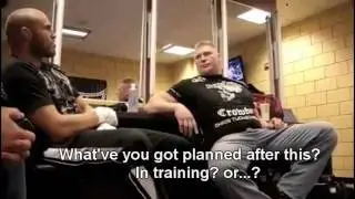 Randy Couture & Brock Lesnar backstage UFC 102 (with subtitles)