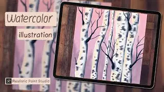 Watercolor Illustration | Birches | Realistic Paint Studio