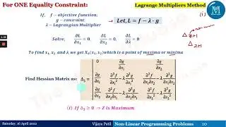 Non-Linear Programming Problem | Lagrange Multiplier Method | Problem with One Equality constraint