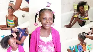 My daughters wash hair day routine| detangling| and styling