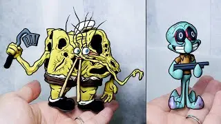 [FNF] Making MeatCanyon Spongebob & Squidward Sculptures Mistful Crimson Morning Friday Night Funkin