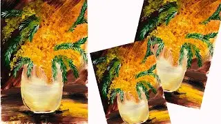 Как легко нарисовать мимозу. Как нарисовать натюрморт. Рисуем весенний натюрморт. Мимоза в вазе.