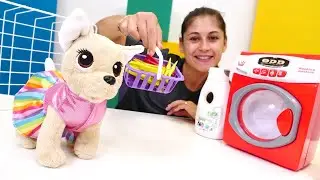 Çamaşır yıkama oyunu! Loli partiye hazırlanıyor. Ayşe ve evcilik oyuncakları