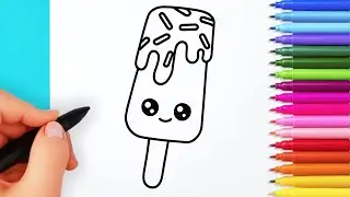 How to draw cute ice cream | Drawing and coloring kawaii ice cream