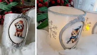 Christmas Tealight Candle Holders🎄Christmas Decoupage🎄🎇 #christmas #decoupage #mixedmedia #homemade