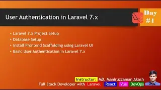 #1 Role Permission Management Bangla Video - User Authentication in Laravel 7.x, Auth UI Scaffolding
