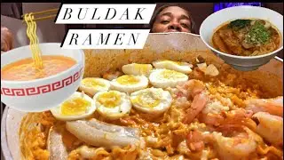 BUDAK RAMEN/  PORK BELLY/EGGS/ SHRIMP/CUCUMBER KIMCHI