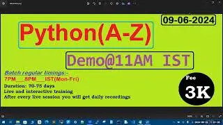 Python(A-Z) Demo #Programming #scripting #start: 13 June || by Nagarjuna Vadlakonda | +91 8099809099