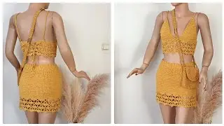 Easy crochet skirt / Easy crochet bustier / Crochet skirt blouse set / 