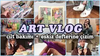 ART VLOG | Eskiz Defterine Çizim | Cilt Bakım Rutini | Kırtasiye Alışverişi