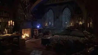 Crackling Fireplace And Thunderstorm Sounds | Fantasy Bedroom Ambience | Medieval Tower
