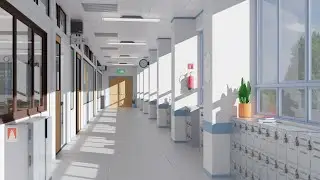 School corridor. Процесс создания 3d-сцены