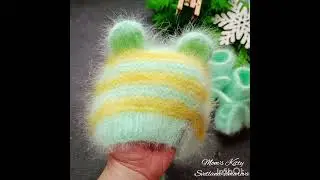 Mom's Kitty                            Чепчик Мишка + пинетки #knitting#пинетки#чепчик