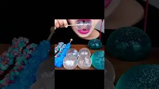ASMR CLEAR&BLUE FOOD EDIBLE SLIME, JELLY NOODLE, SILVER JELLO, ROCK CANDY #shorts #mukbang #asmr