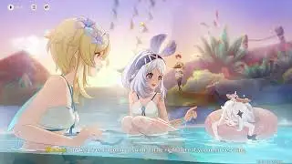 Lumine, Paimon and Mualani go to Artifact Hot Spring wearing swimsuit and chatting