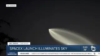 SpaceX Falcon 9 rocket launch illuminates San Diego skies