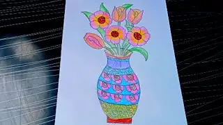 how to draw a beautiful flower with pot | easy drawing | step by step - farhana drawing