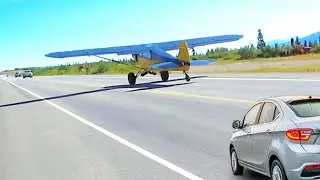 This Aircraft takes off from a Road with high traffic.