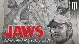 Jaws Illustration Pencil and Acrylic