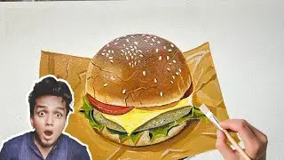 How to draw realistic burgers 🍔 drawing 😲😳#youtube #realastic #art #painting #burger