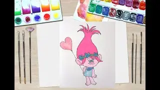 DIY Trolls Poppy/Рисуем Тролля Розочку/Валентинки с мультяшными героями