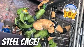 Goldberg vs Master Chief Steel Cage WWE Action Figure Match!