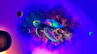 Space Sea Turtle - Black Light Mural - by Antonipaints