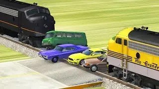 Railway Crossing Crashes #2 (Stopped on Rails Pileup Car Crashes) - Beamng drive
