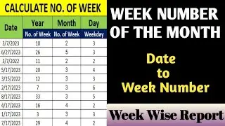 Convert Date To Week Number | Excel week number of the month | Get week number from date in excel